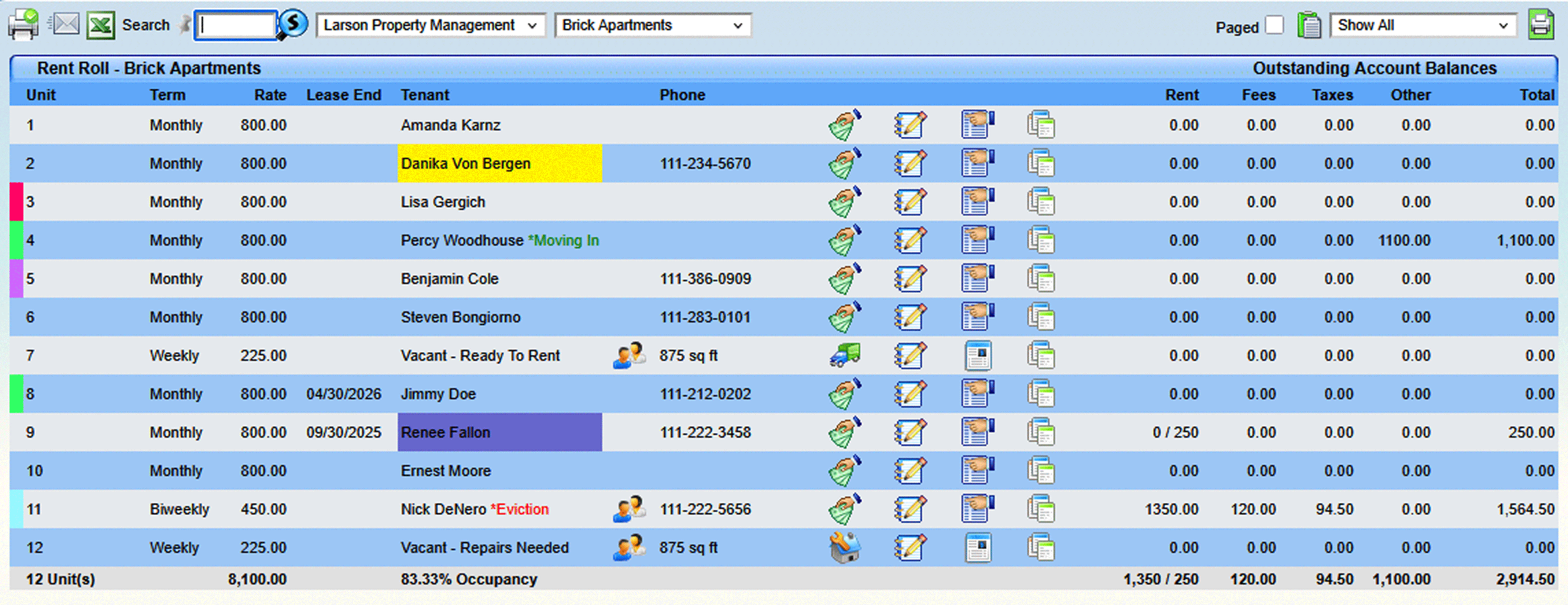 Rent Roll Screenshot