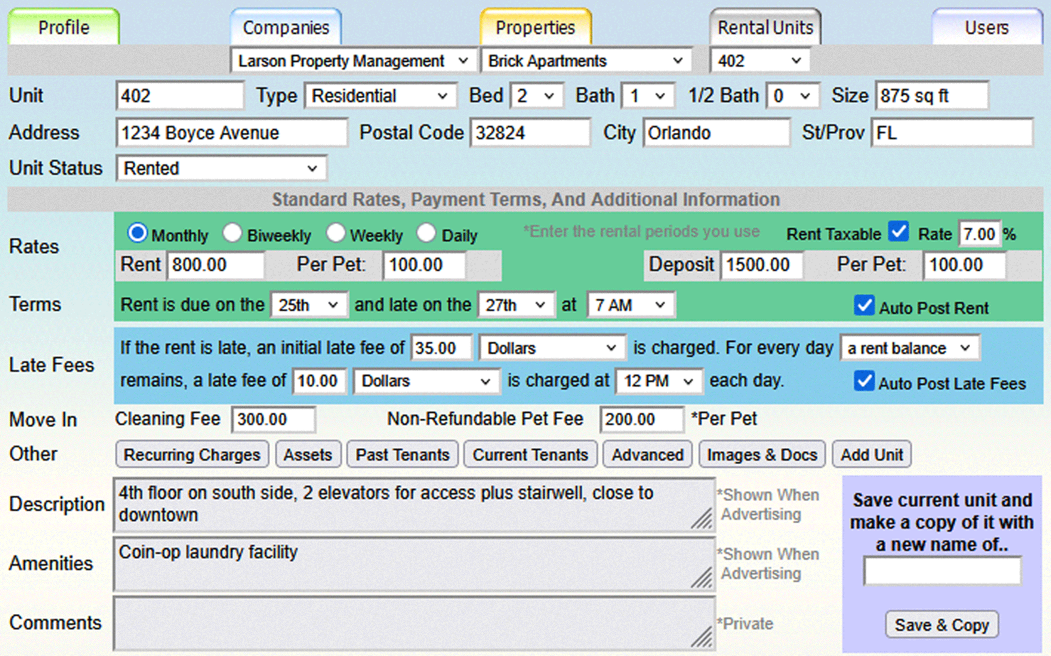 Variable Rental Terms Screenshot